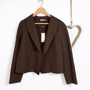 Leon Max Womens Cropped Boxy Blazer Academia Quiet Luxury MEDIUM Chocolate Brown